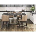 Signature Design by Ashley Neymorton Counter Height Upholstered Swivel Barstools, Set of 2, Brown Faux Leather