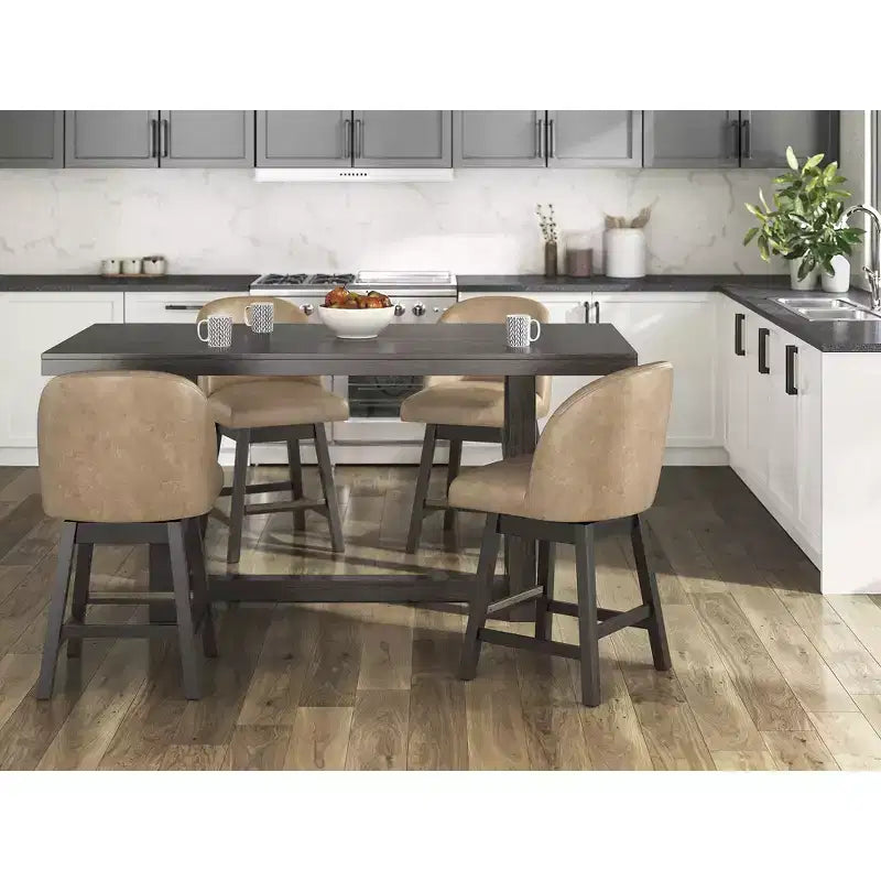 Signature Design by Ashley Neymorton Counter Height Upholstered Swivel Barstools, Set of 2, Brown Faux Leather