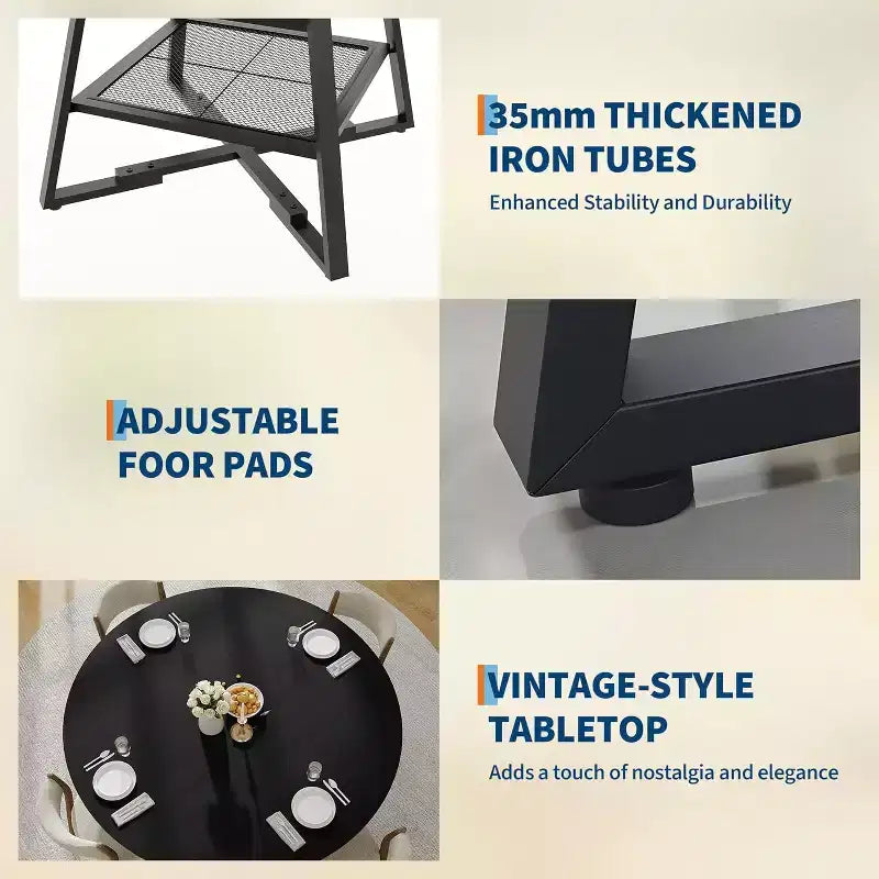 Round Dining Table for 4, 42 Inch Kitchen Table with Storage Shelf, High Top Farmhouse Design Wood & Metal, Family Dining Table for 4-6 People
