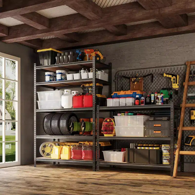 Storage Shelves 5 Tier Garage Shelving Heavy Duty Adjustable Metal Shelving Unit, Garage Shelves for Basement, Warehouse, Pantry, Closet, Kitchen