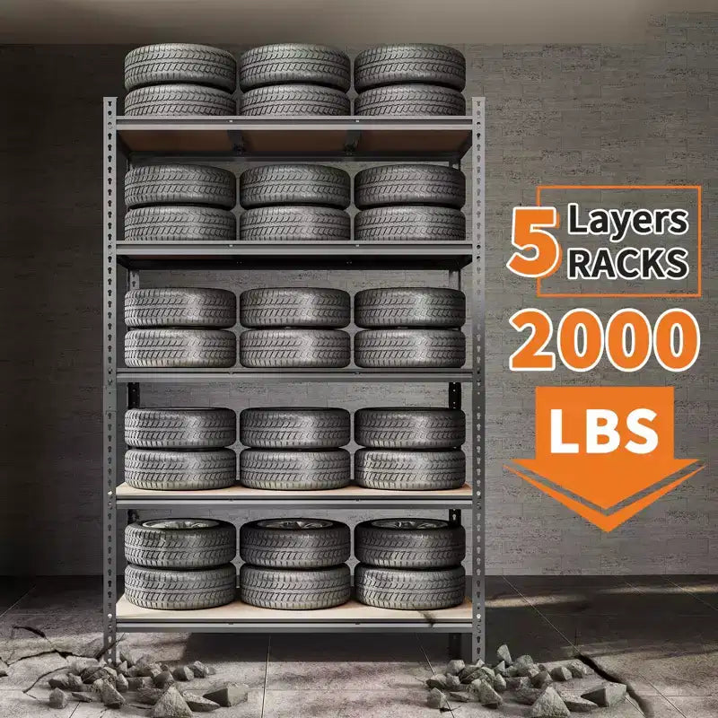Storage Shelves 5 Tier Garage Shelving Heavy Duty Adjustable Metal Shelving Unit, Garage Shelves for Basement, Warehouse, Pantry, Closet, Kitchen