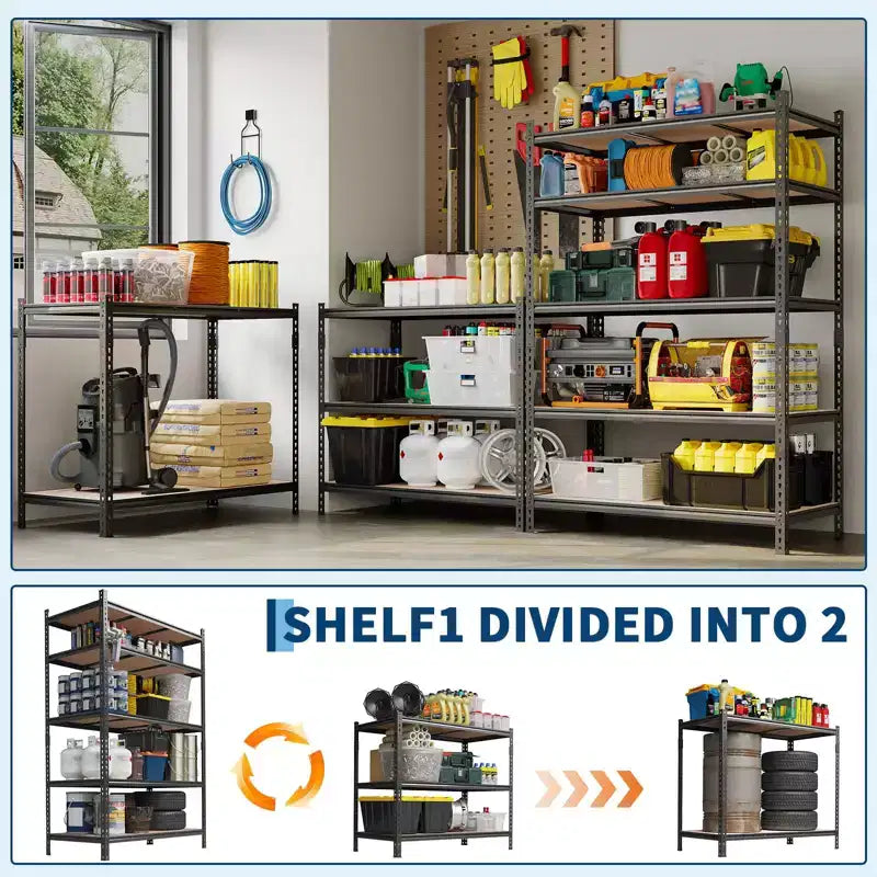 Storage Shelves 5 Tier Garage Shelving Heavy Duty Adjustable Metal Shelving Unit, Garage Shelves for Basement, Warehouse, Pantry, Closet, Kitchen