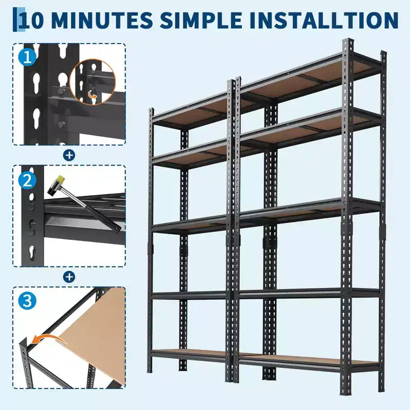 Storage Shelves 5 Tier Garage Shelving Heavy Duty Adjustable Metal Shelving Unit, Garage Shelves for Basement, Warehouse, Pantry, Closet, Kitchen