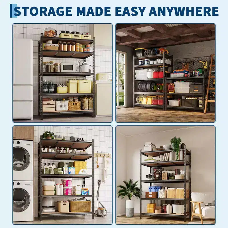 Storage Shelves 5 Tier Garage Shelving Heavy Duty Adjustable Metal Shelving Unit, Garage Shelves for Basement, Warehouse, Pantry, Closet, Kitchen
