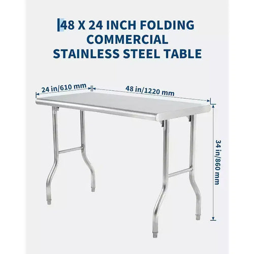 48x24 Inch Commercial Stainless Steel Folding Table | Heavy-Duty Prep Table for Restaurant, Catering & Home Kitchen