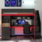 GDFStudio Barnes Gaming Loft Bed with Desk and Storage, LED Lights