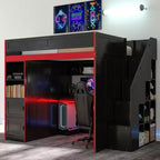 Letto a soppalco da gaming GDFStudio Barnes con scrivania e contenitore, luci LED