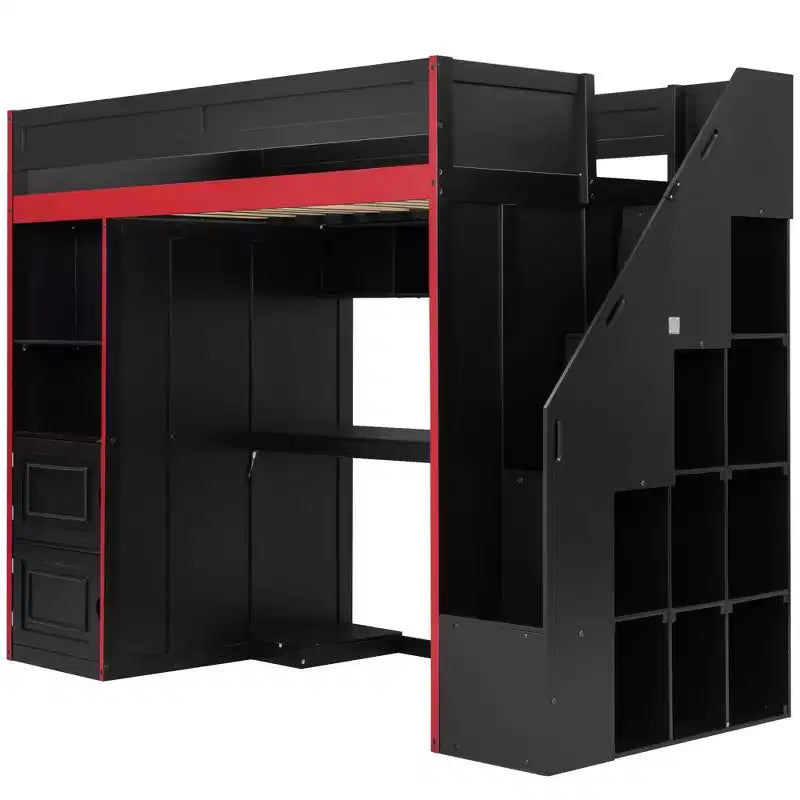 Letto a soppalco da gaming GDFStudio Barnes con scrivania e contenitore, luci LED