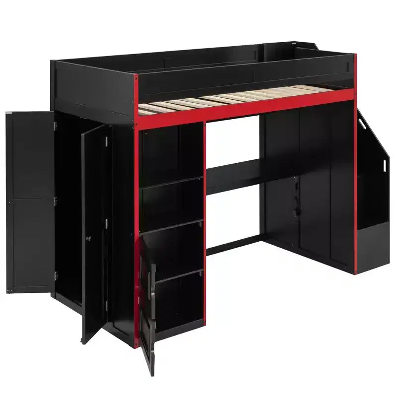 Letto a soppalco da gaming GDFStudio Barnes con scrivania e contenitore, luci LED