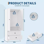 COZONY 2-Door Wardrobe Storage Cabinet, Flat Panel MDF Sideboard Buffet Cabinet for Bedroom, Dining Room & Home