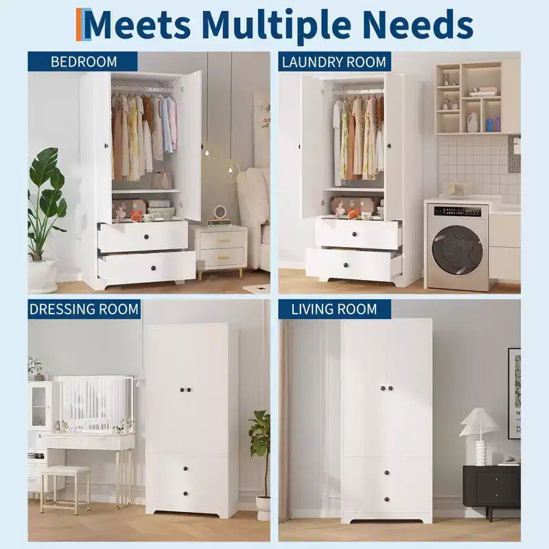 COZONY 2-Door Wardrobe Storage Cabinet, Flat Panel MDF Sideboard Buffet Cabinet for Bedroom, Dining Room & Home
