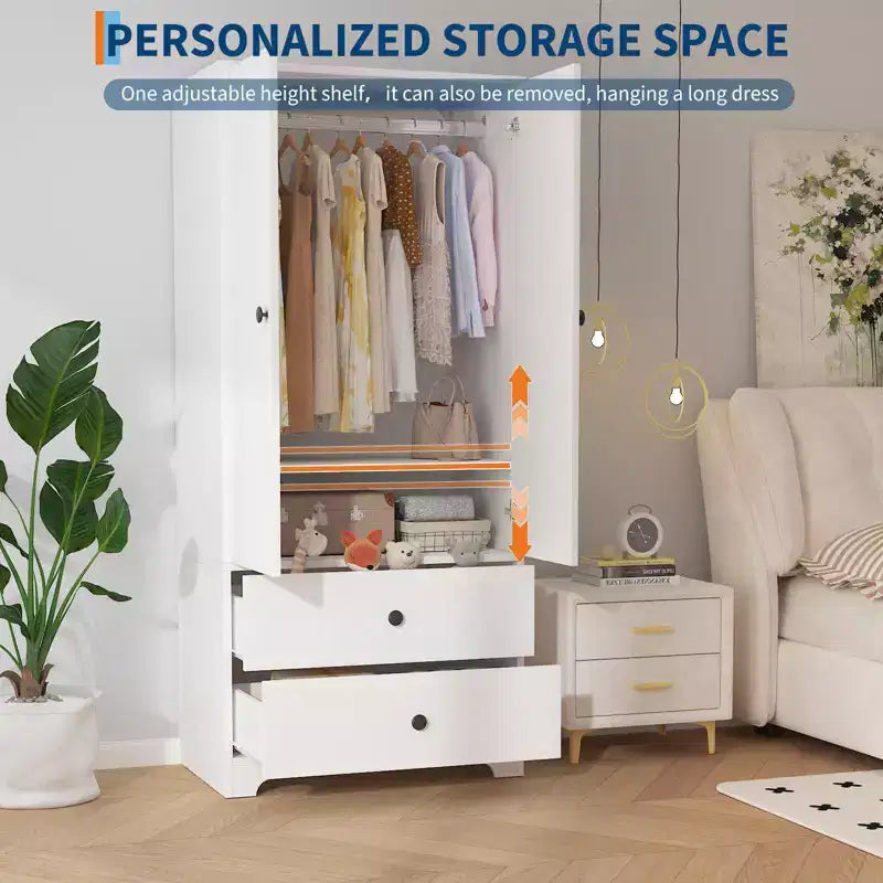 COZONY 2-Door Wardrobe Storage Cabinet, Flat Panel MDF Sideboard Buffet Cabinet for Bedroom, Dining Room & Home