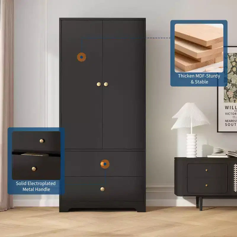 COZONY 2-Door Wardrobe Storage Cabinet, Flat Panel MDF Sideboard Buffet Cabinet for Bedroom, Dining Room & Home