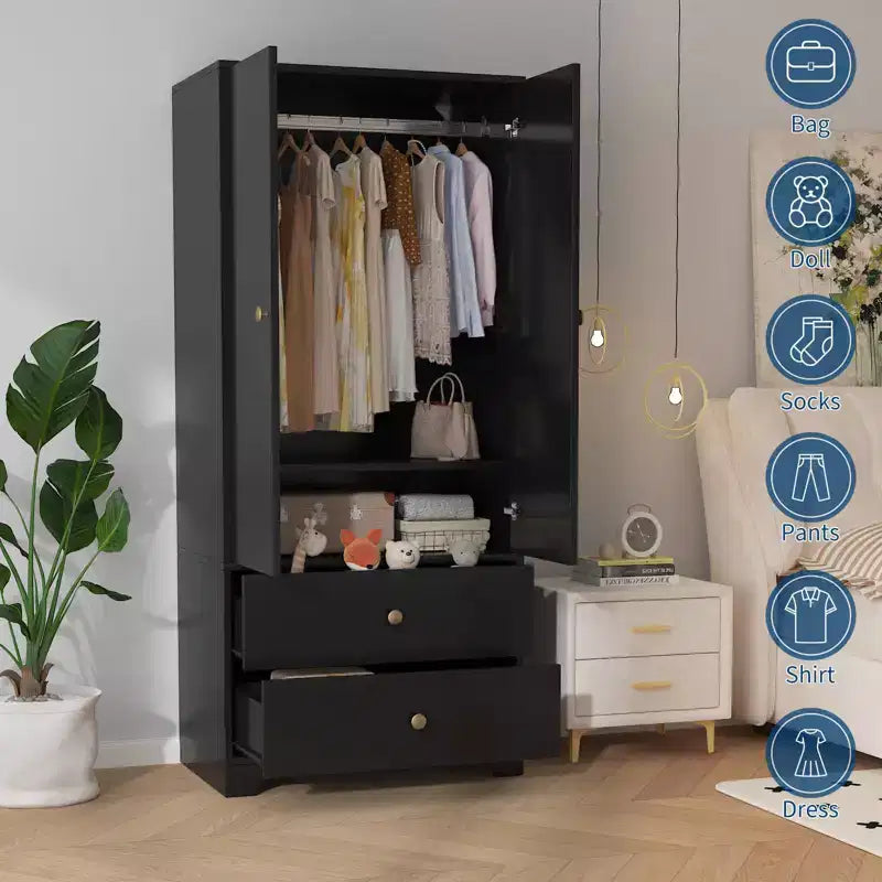 COZONY 2-Door Wardrobe Storage Cabinet, Flat Panel MDF Sideboard Buffet Cabinet for Bedroom, Dining Room & Home