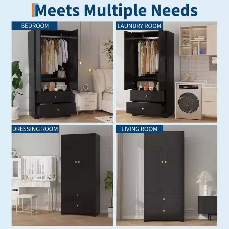 COZONY 2-Door Wardrobe Storage Cabinet, Flat Panel MDF Sideboard Buffet Cabinet for Bedroom, Dining Room & Home
