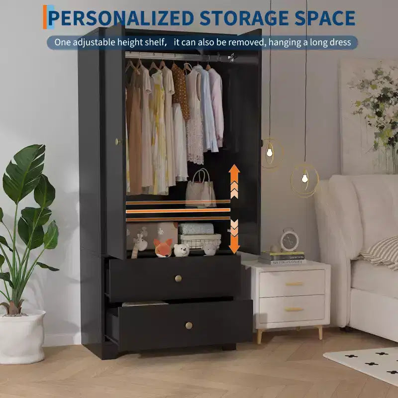 COZONY 2-Door Wardrobe Storage Cabinet, Flat Panel MDF Sideboard Buffet Cabinet for Bedroom, Dining Room & Home