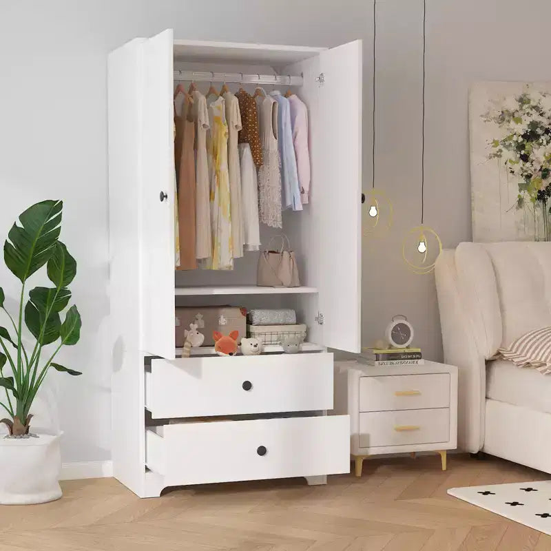 COZONY 2-Door Wardrobe Storage Cabinet, Flat Panel MDF Sideboard Buffet Cabinet for Bedroom, Dining Room & Home