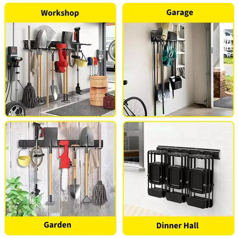 Tool Organizer, Garage Organizer  66 16 Pcs Heavy-Duty Wall Mount Garden Tool Storage with 12 Adjustable Hooks