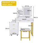 Makeup Vanity with LED Lights 3 Color Modes, Dressing Table with Power Outlet, 5 Drawers & Metal Chair for Bedroom