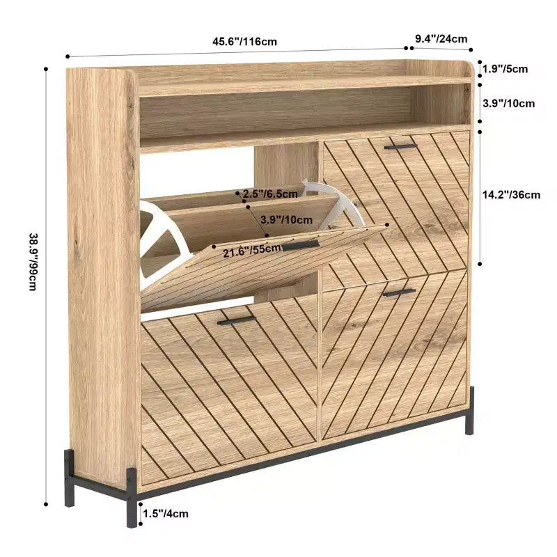 Farmhouse Shoe Storage Cabinet with 4 Flip Doors, Narrow Shoe Rack Organizer for Entryway Hallway Living Room