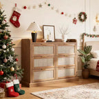 6 Drawer Dresser for Bedroom,Rattan Chest of Dressers,Boho Chest of Drawers,Wooden Dresser Chest,Beside Table for Living Room/Closet/Bedroom