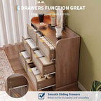 6 Drawer Dresser for Bedroom,Rattan Chest of Dressers,Boho Chest of Drawers,Wooden Dresser Chest,Beside Table for Living Room/Closet/Bedroom