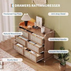 6 Drawer Dresser for Bedroom,Rattan Chest of Dressers,Boho Chest of Drawers,Wooden Dresser Chest,Beside Table for Living Room/Closet/Bedroom
