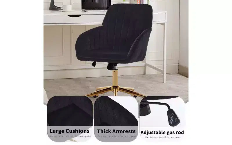TUYOHW Luxury Ergonomic Office Chair, Velvet Home Office Desk Chair with Gold-Plated Metal Base, Adjustable Swivel Chair Vanity Chair