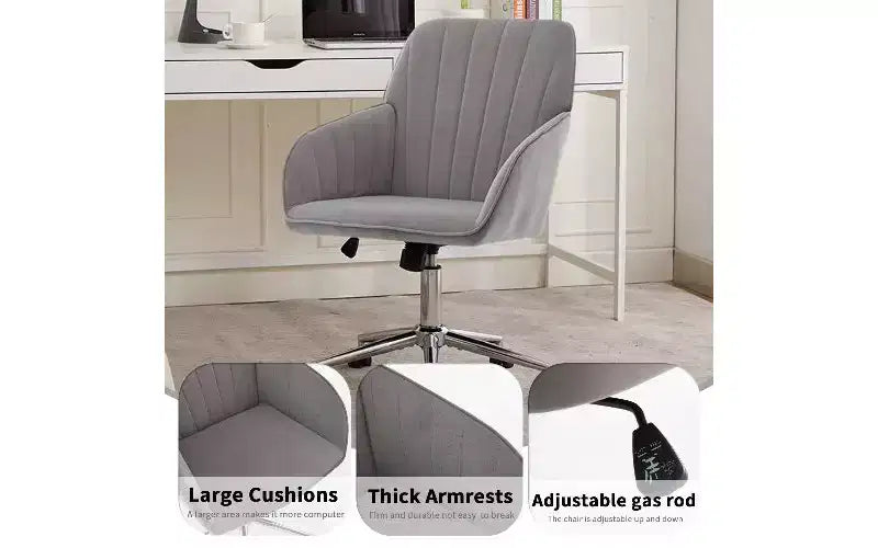 TUYOHW Luxury Ergonomic Office Chair, Velvet Home Office Desk Chair with Gold-Plated Metal Base, Adjustable Swivel Chair Vanity Chair