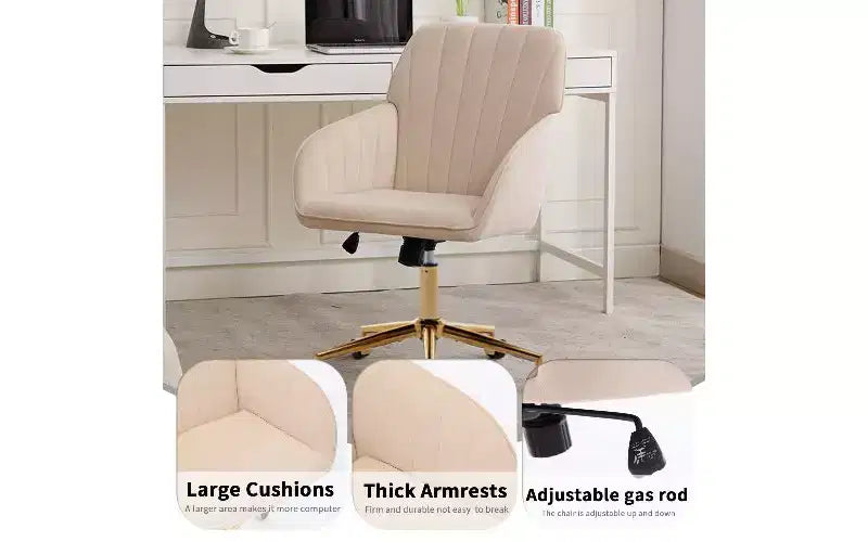 TUYOHW Luxury Ergonomic Office Chair, Velvet Home Office Desk Chair with Gold-Plated Metal Base, Adjustable Swivel Chair Vanity Chair
