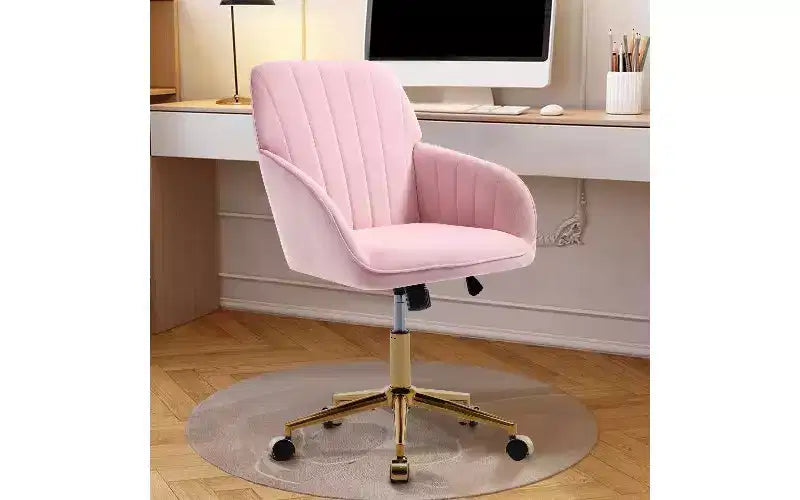 TUYOHW Luxury Ergonomic Office Chair, Velvet Home Office Desk Chair with Gold-Plated Metal Base, Adjustable Swivel Chair Vanity Chair