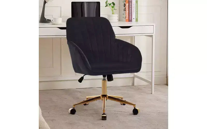 TUYOHW Luxury Ergonomic Office Chair, Velvet Home Office Desk Chair with Gold-Plated Metal Base, Adjustable Swivel Chair Vanity Chair