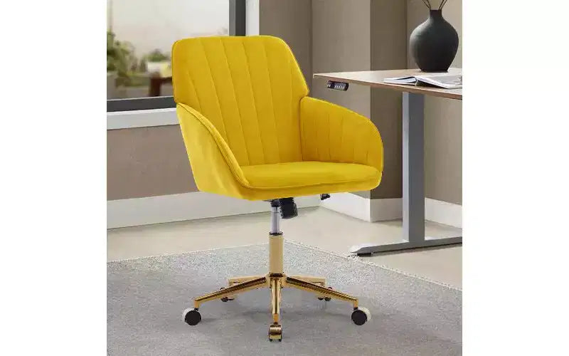 TUYOHW Luxury Ergonomic Office Chair, Velvet Home Office Desk Chair with Gold-Plated Metal Base, Adjustable Swivel Chair Vanity Chair