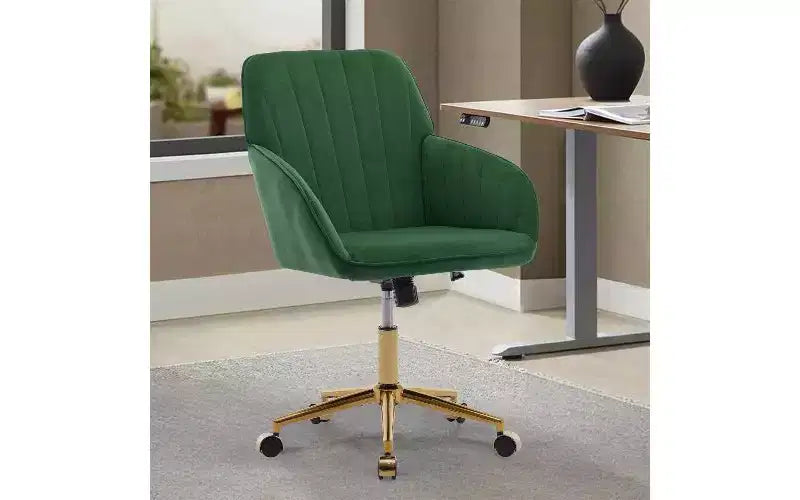 TUYOHW Luxury Ergonomic Office Chair, Velvet Home Office Desk Chair with Gold-Plated Metal Base, Adjustable Swivel Chair Vanity Chair