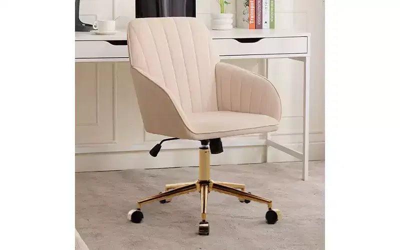 TUYOHW Luxury Ergonomic Office Chair, Velvet Home Office Desk Chair with Gold-Plated Metal Base, Adjustable Swivel Chair Vanity Chair