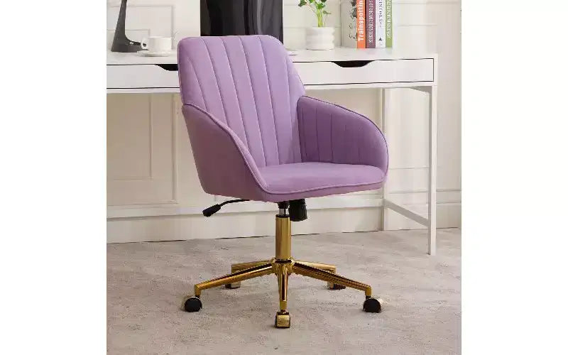 TUYOHW Luxury Ergonomic Office Chair, Velvet Home Office Desk Chair with Gold-Plated Metal Base, Adjustable Swivel Chair Vanity Chair