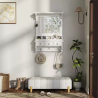 GDFStudio Theirn Versatile Floating Makeup Vanity with Mirror, 3 Drawers, 5 Pockets and 5 Hooks