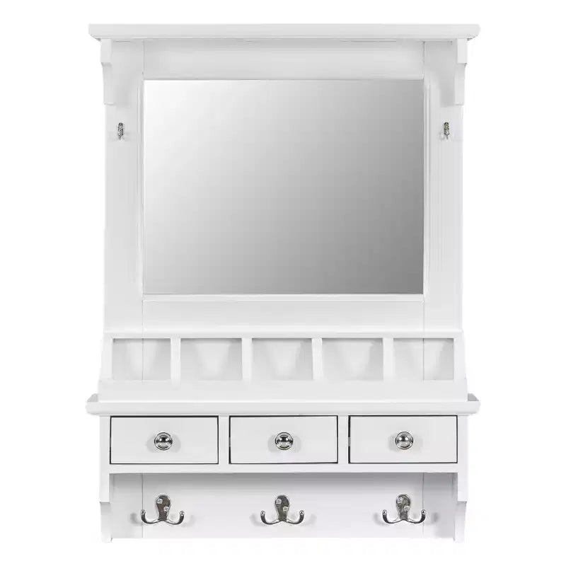 GDFStudio Theirn Versatile Floating Makeup Vanity with Mirror, 3 Drawers, 5 Pockets and 5 Hooks