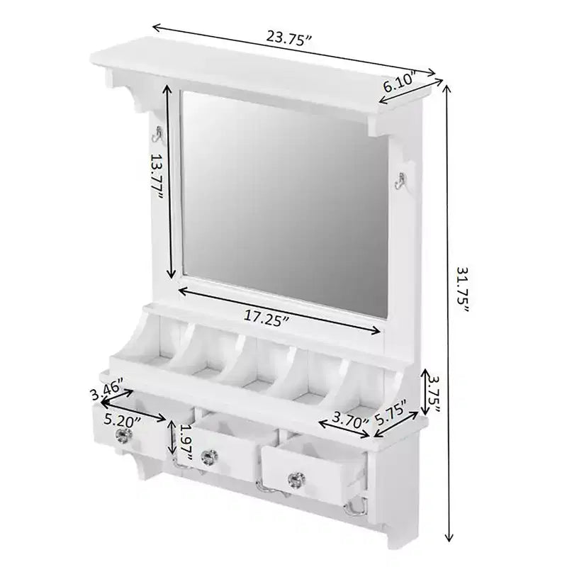 GDFStudio Theirn Versatile Floating Makeup Vanity with Mirror, 3 Drawers, 5 Pockets and 5 Hooks