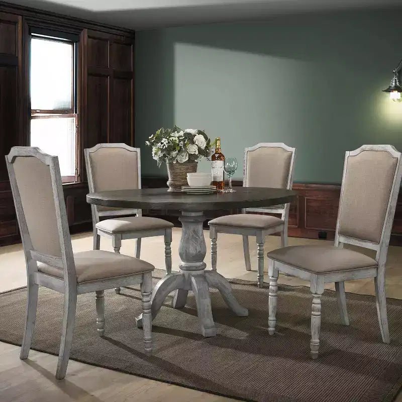 GDFStudio Iris Farmhouse 47 Round Pedestal Wood Dining Table