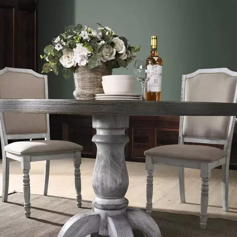 GDFStudio Iris Farmhouse 47 Round Pedestal Wood Dining Table