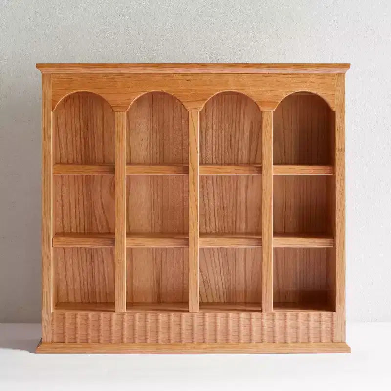 Vintage Solid Cherry Wood Pigeonhole Cabinet, Countertop Kitchen Shelves Organizer with Arched Cubbies for Spices or Tea Cups - Panipeachy