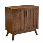 Mobile contenitore a colonna Mid-Century Modern da 81 cm, piccola credenza a 2 ante con gambe in legno massello e maniglie dorate - Panipeachy