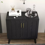 Mobile contenitore a colonna Mid-Century Modern da 81 cm, piccola credenza a 2 ante con gambe in legno massello e maniglie dorate - Panipeachy