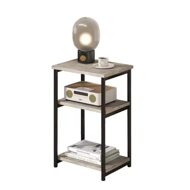 Rustic 3-Tier Side Table C Space-Saving Narrow End Table with Storage Shelves C Slim Bedside Bedside Table for Living Room, Bedroom,GRAY