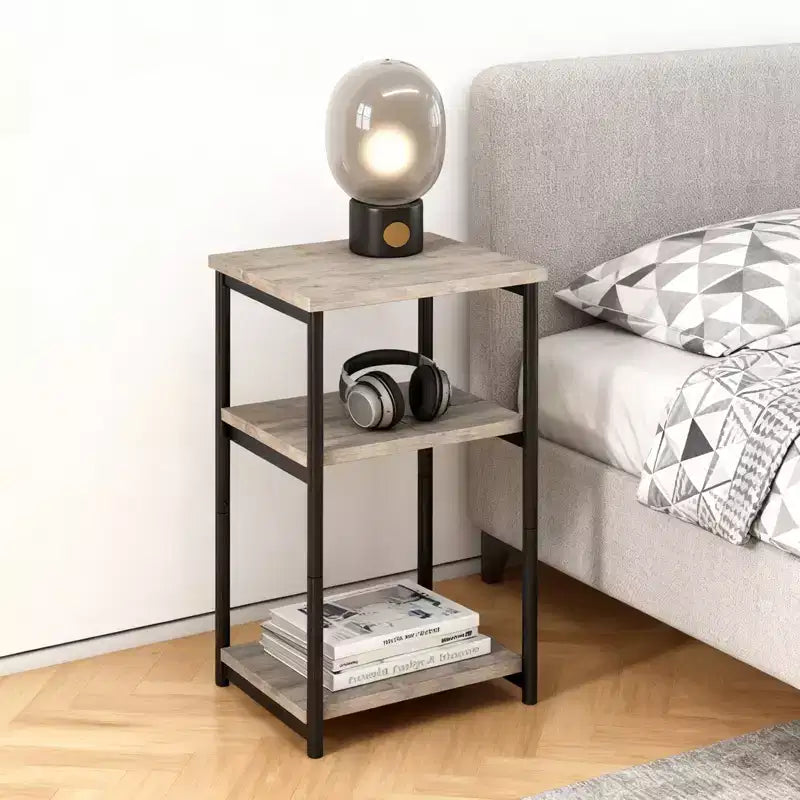 Rustic 3-Tier Side Table C Space-Saving Narrow End Table with Storage Shelves C Slim Bedside Bedside Table for Living Room, Bedroom,GRAY