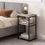 Rustic 3-Tier Side Table C Space-Saving Narrow End Table with Storage Shelves C Slim Bedside Bedside Table for Living Room, Bedroom,GRAY