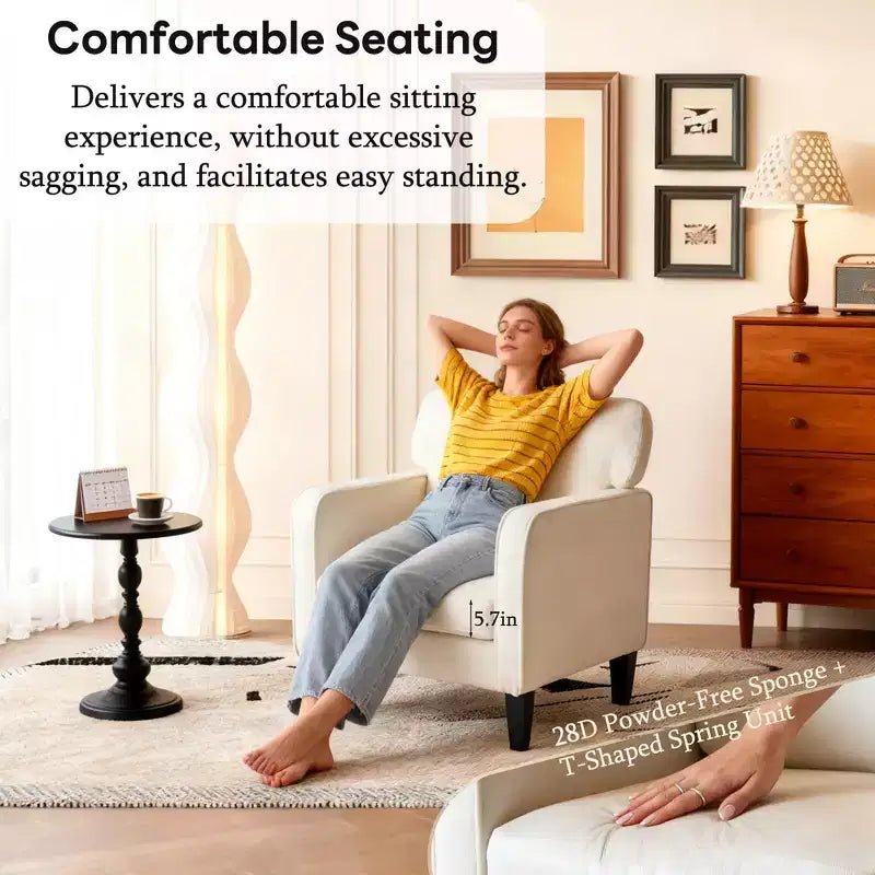 Okak Modern Reading Chair with Armrest and Backrest, Comfy Chair with Wooden Frame, Living Room Chair for Waiting Room, Reception Room