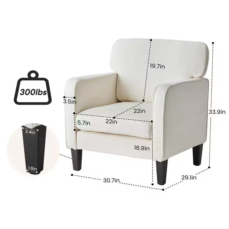 Okak Modern Reading Chair with Armrest and Backrest, Comfy Chair with Wooden Frame, Living Room Chair for Waiting Room, Reception Room