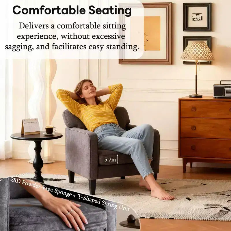 Okak Modern Reading Chair with Armrest and Backrest, Comfy Chair with Wooden Frame, Living Room Chair for Waiting Room, Reception Room
